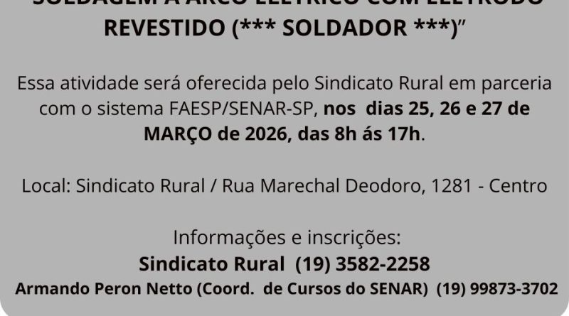CURSO GRATUITO DE SOLDAGEM A ARCO ELETRICO COM ELETRODO REVESTIDO – “SOLDADOR”