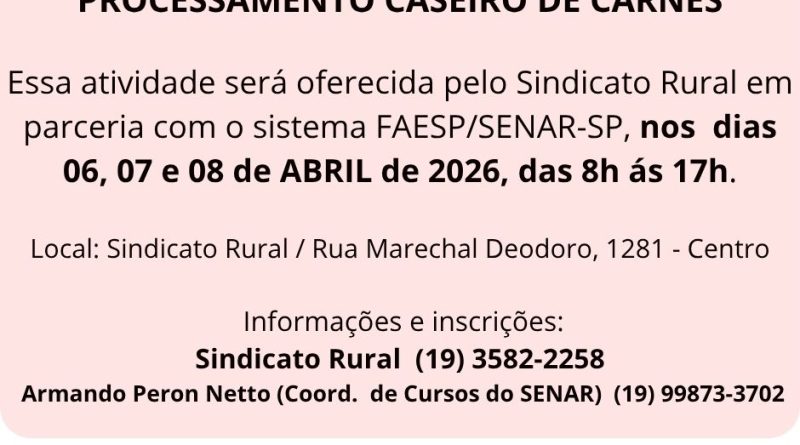 CURSO GRATUITO DE PROCESSAMENTO CASEIRO DE CARNES