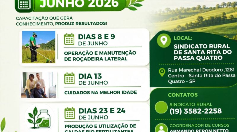 AGENDA DE CURSOS GRATUITOS DO SENAR – JUNHO 2026